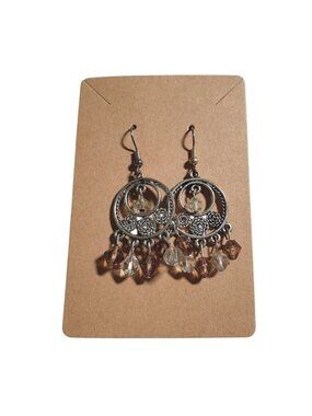 Boho Beach Core Silver Tone Metal Dangle Earring Design Brown Beads Lightweight